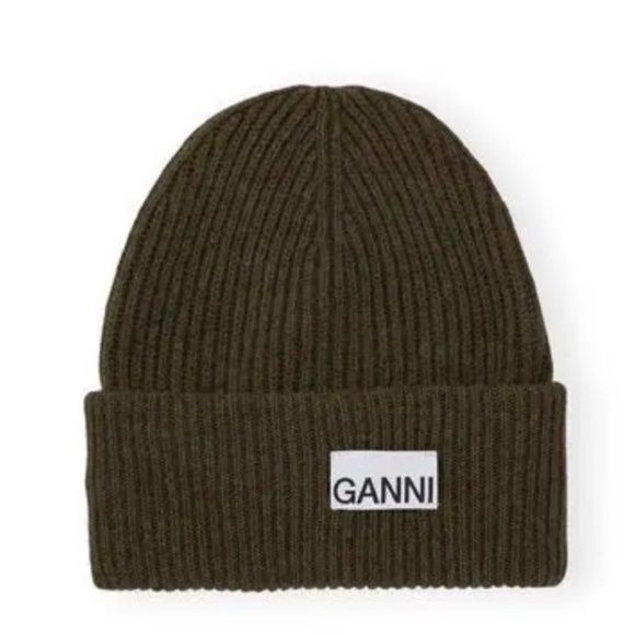 NWT Ganni Olive Fitted Beanie